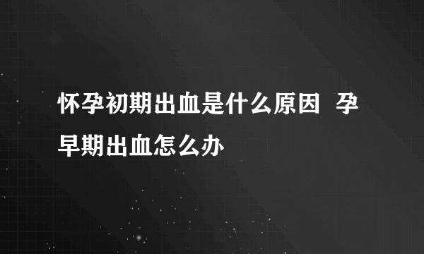 怀孕初期出血是什么原因  孕早期出血怎么办