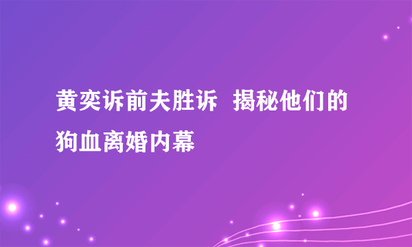 黄奕诉前夫胜诉  揭秘他们的狗血离婚内幕