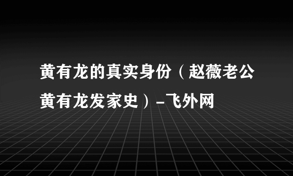 黄有龙的真实身份（赵薇老公黄有龙发家史）-飞外网