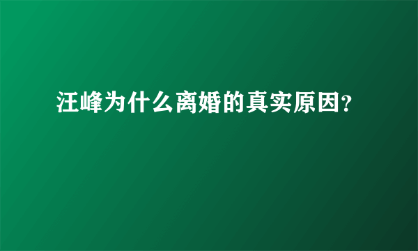 汪峰为什么离婚的真实原因？