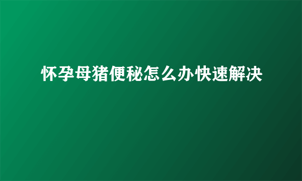 怀孕母猪便秘怎么办快速解决