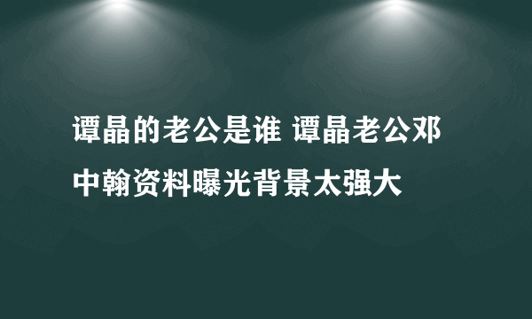 谭晶的老公是谁 谭晶老公邓中翰资料曝光背景太强大