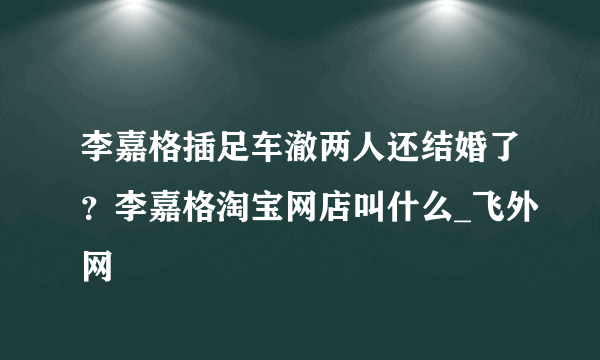 李嘉格插足车澈两人还结婚了？李嘉格淘宝网店叫什么_飞外网