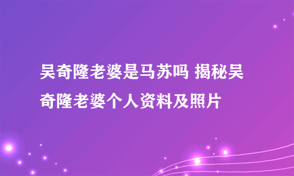 吴奇隆老婆是马苏吗 揭秘吴奇隆老婆个人资料及照片