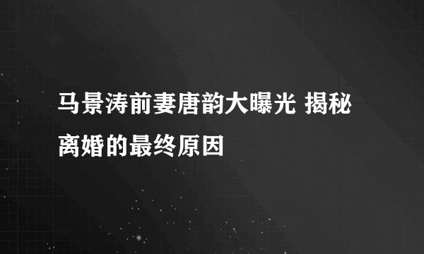 马景涛前妻唐韵大曝光 揭秘离婚的最终原因