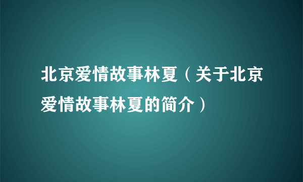 北京爱情故事林夏（关于北京爱情故事林夏的简介）