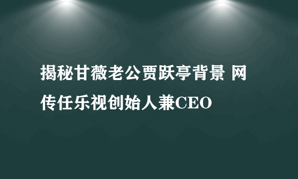 揭秘甘薇老公贾跃亭背景 网传任乐视创始人兼CEO