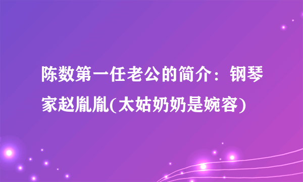 陈数第一任老公的简介：钢琴家赵胤胤(太姑奶奶是婉容)