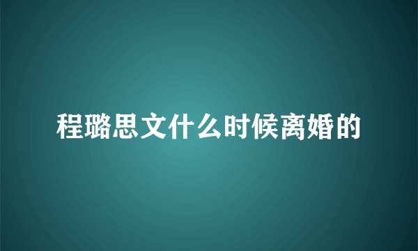 程璐思文什么时候离婚的