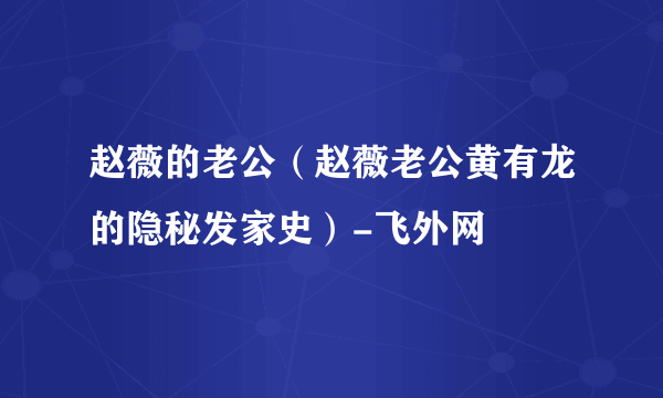 赵薇的老公（赵薇老公黄有龙的隐秘发家史）-飞外网