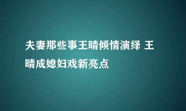 夫妻那些事王晴倾情演绎 王晴成媳妇戏新亮点