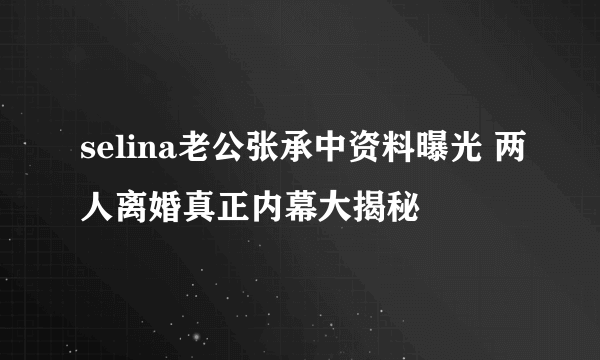 selina老公张承中资料曝光 两人离婚真正内幕大揭秘