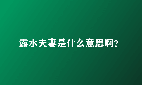 露水夫妻是什么意思啊？