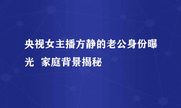 央视女主播方静的老公身份曝光  家庭背景揭秘