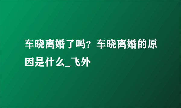 车晓离婚了吗？车晓离婚的原因是什么_飞外