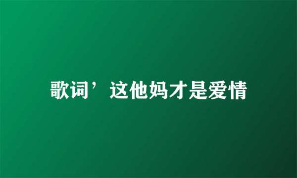 歌词’这他妈才是爱情