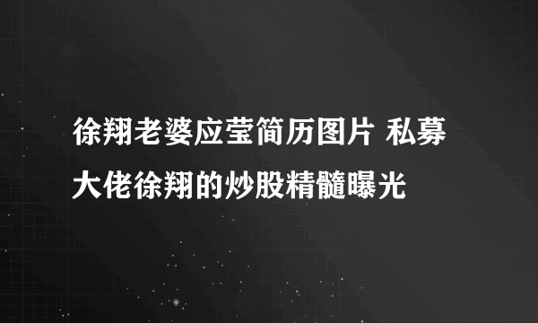 徐翔老婆应莹简历图片 私募大佬徐翔的炒股精髓曝光