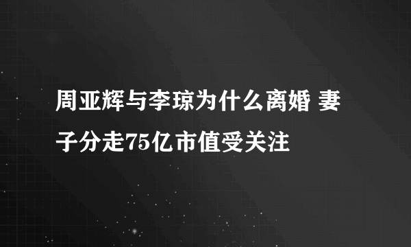 周亚辉与李琼为什么离婚 妻子分走75亿市值受关注