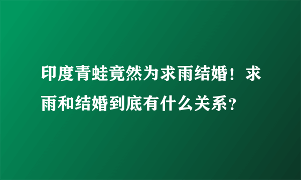 印度青蛙竟然为求雨结婚！求雨和结婚到底有什么关系？