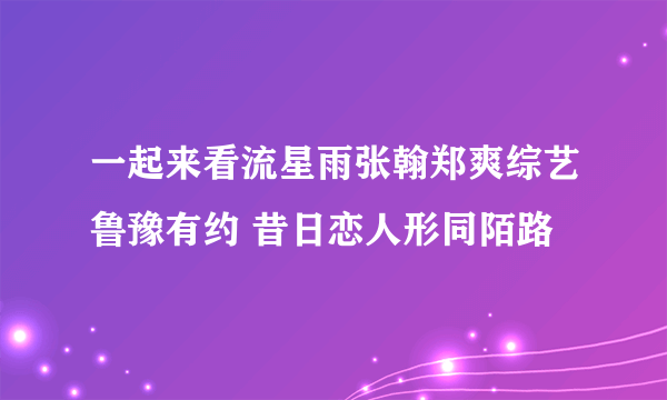 一起来看流星雨张翰郑爽综艺鲁豫有约 昔日恋人形同陌路