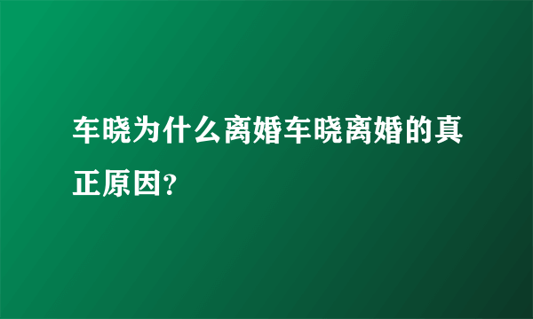 车晓为什么离婚车晓离婚的真正原因？