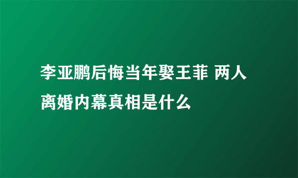 李亚鹏后悔当年娶王菲 两人离婚内幕真相是什么