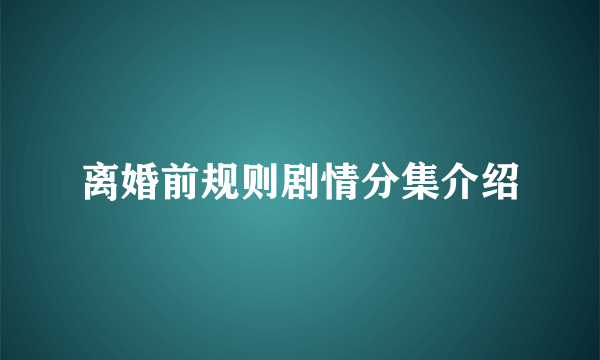 离婚前规则剧情分集介绍