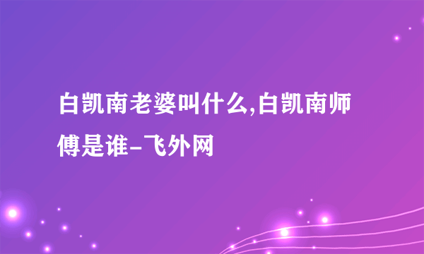 白凯南老婆叫什么,白凯南师傅是谁-飞外网