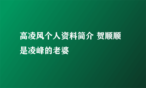 高凌风个人资料简介 贺顺顺是凌峰的老婆