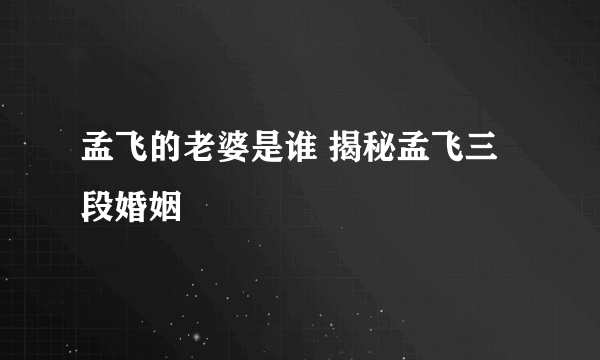 孟飞的老婆是谁 揭秘孟飞三段婚姻