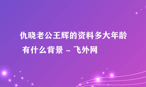 仇晓老公王辉的资料多大年龄 有什么背景 - 飞外网