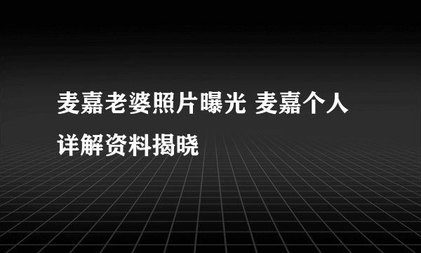 麦嘉老婆照片曝光 麦嘉个人详解资料揭晓