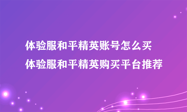 体验服和平精英账号怎么买 体验服和平精英购买平台推荐