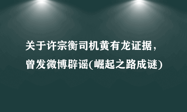 关于许宗衡司机黄有龙证据，曾发微博辟谣(崛起之路成谜)