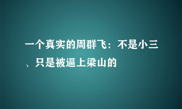 一个真实的周群飞：不是小三、只是被逼上梁山的