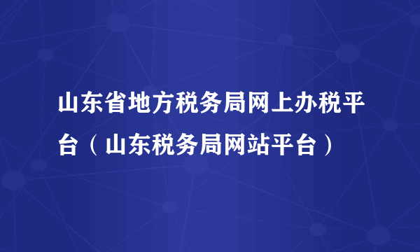 山东省地方税务局网上办税平台（山东税务局网站平台）