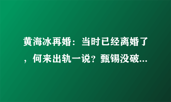 黄海冰再婚：当时已经离婚了，何来出轨一说？甄锡没破坏我的家庭