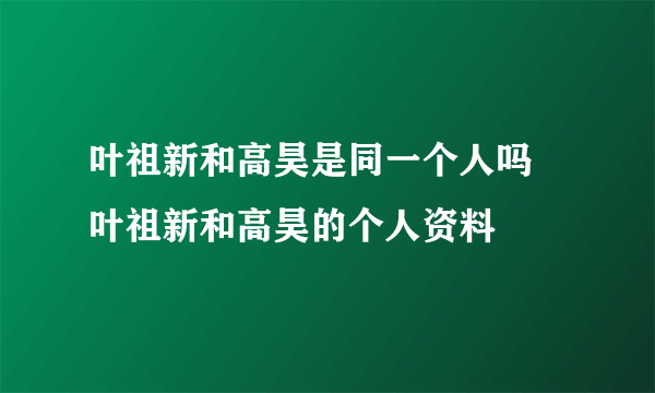 叶祖新和高昊是同一个人吗 叶祖新和高昊的个人资料