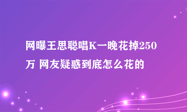 网曝王思聪唱K一晚花掉250万 网友疑惑到底怎么花的