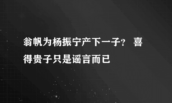 翁帆为杨振宁产下一子？ 喜得贵子只是谣言而已