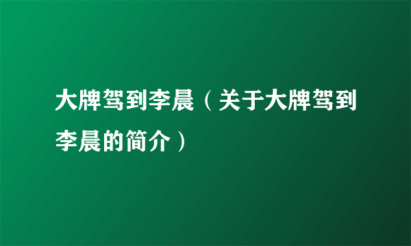 大牌驾到李晨（关于大牌驾到李晨的简介）