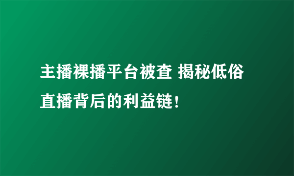 主播裸播平台被查 揭秘低俗直播背后的利益链！