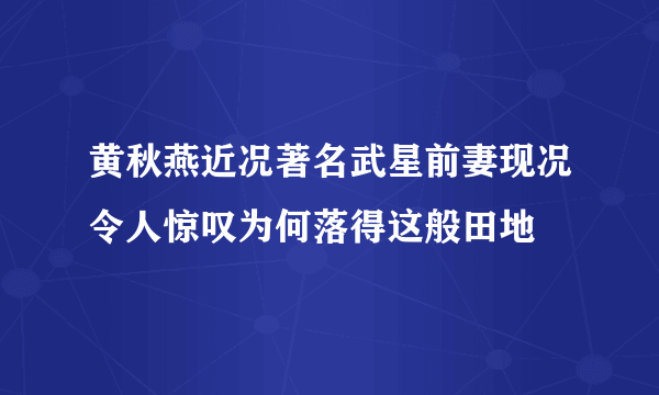 黄秋燕近况著名武星前妻现况令人惊叹为何落得这般田地