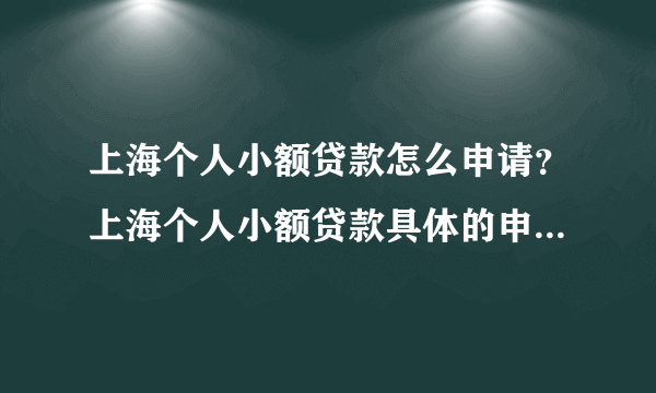 上海个人小额贷款怎么申请？上海个人小额贷款具体的申请流程怎么走？