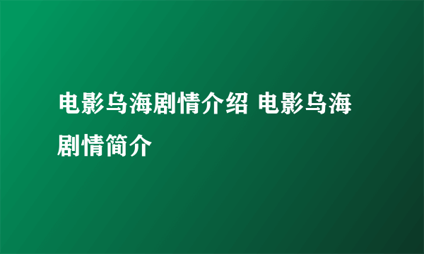 电影乌海剧情介绍 电影乌海剧情简介