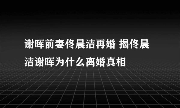 谢晖前妻佟晨洁再婚 揭佟晨洁谢晖为什么离婚真相