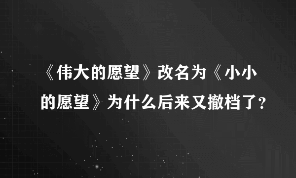 《伟大的愿望》改名为《小小的愿望》为什么后来又撤档了？