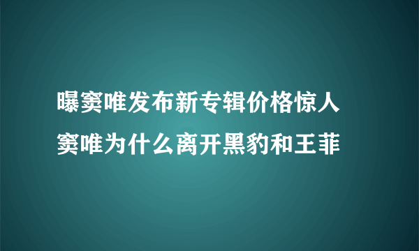 曝窦唯发布新专辑价格惊人 窦唯为什么离开黑豹和王菲