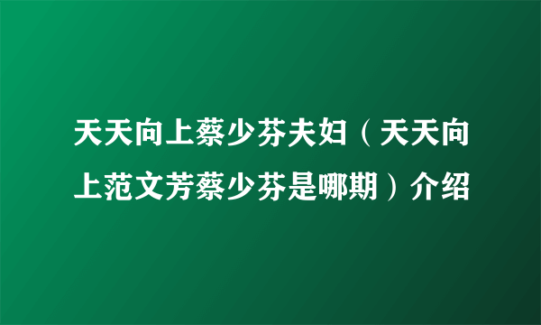 天天向上蔡少芬夫妇（天天向上范文芳蔡少芬是哪期）介绍