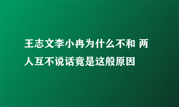 王志文李小冉为什么不和 两人互不说话竟是这般原因